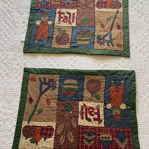 Sonoma Green & Navy Fall Patchwork Quilted Table Runner Pair